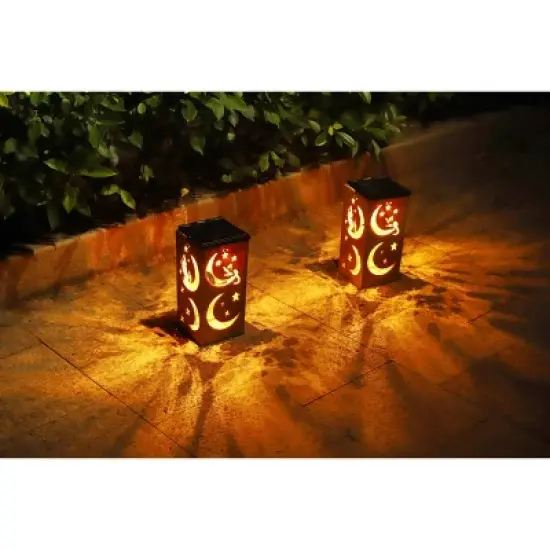Techko Maid LED Solar 10.8" Portable Moon & Star Cut Out Decorative Outdoor Lantern Clear image {8}
