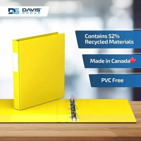 Davis Group 6pk 1" Premium Economy Angled D-Ring Binder Yellow: Hard Cover, 225 Sheet Capacity, 2 Pockets, Polypropylene image {6}