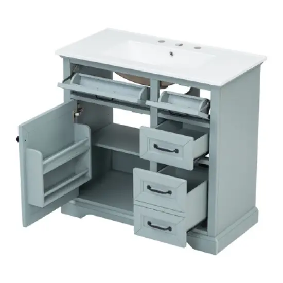 Christopher Knight Home Timeus 36" Modern Bathroom Vanity with Ceramic Sink, Drawers image {8}