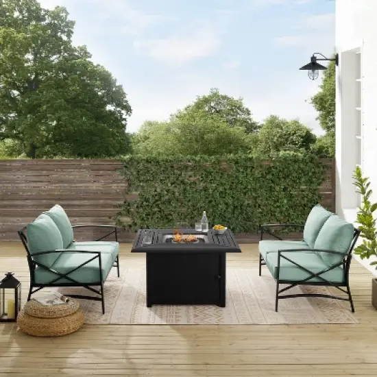 Kaplan 3pc Outdoor Conversation Set with Fire Table & 2 Loveseats - Mist - Crosley image {5}