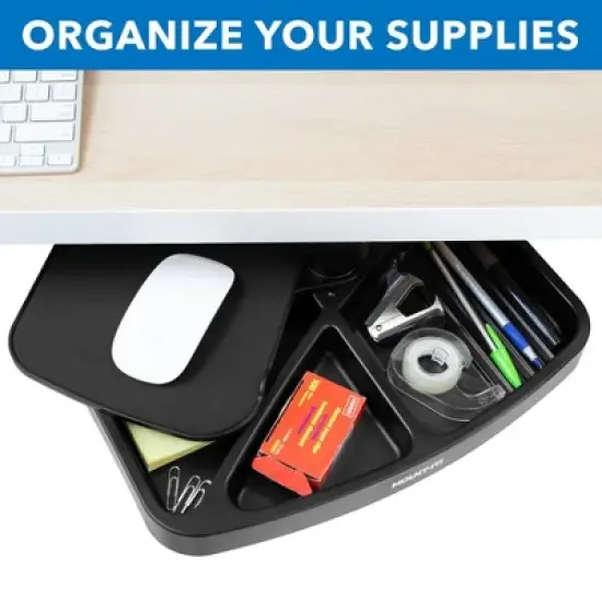 Mount-It! Under Desk Swivel Storage Tray with Mouse Pad | Undermount Shelf Organizer Holds Office Supplies | Mounts to Desktops Tables and Workbenches image {7}