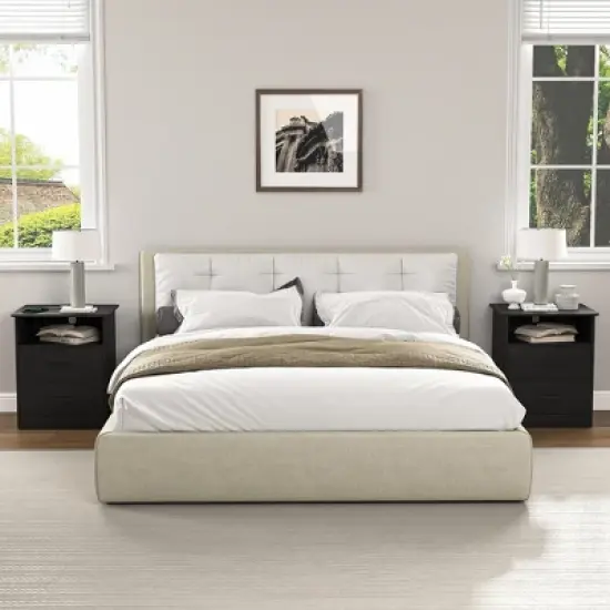 Resenkos Wood Nightstand With Charging Station, Bedside Table With 2 Drawers, Night Stand With Storage For Bedroom, image {1}