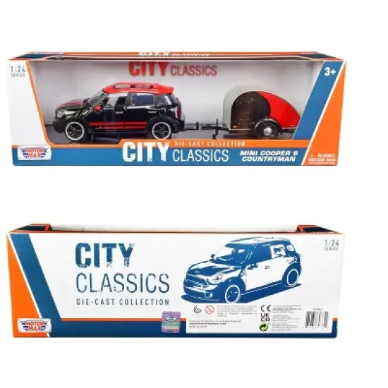 Mini Cooper S Countryman with Travel Trailer Black and Red "City Classics" Series 1/24 Diecast Model Car by Motormax image {2}