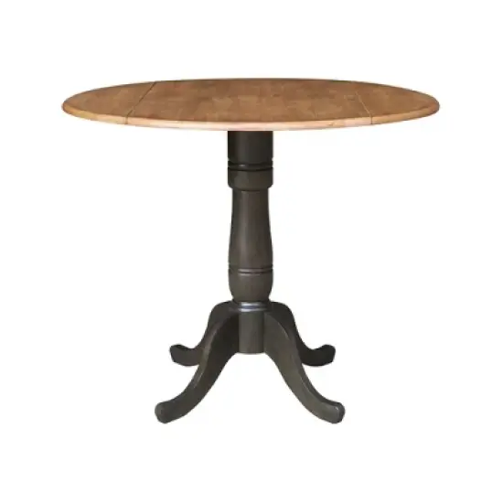 3pc 42" Round Dual Drop Leaf Counter Height Dining Table with 2 Splat Back Stools Hickory/Washed Coal - International Concepts image {6}