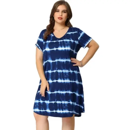 Agnes Orinda Women's Plus Size Tie Dye Trendy V Neck High Low Hem Casual Dresses image {3}