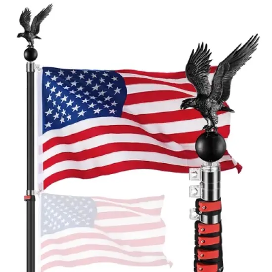 Yescom upgraded 20 Ft Telescopic Aluminum Lightweight Flag Pole Kit with Eagle & Ball Topper Outdoor Yard Residential Black image {9}