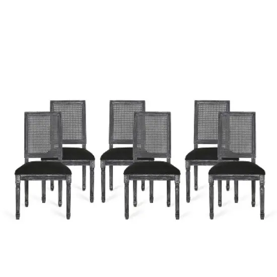 Christopher Knight Home  Brownell French Country Wood and Cane Upholstered Dining Chairs (Set of 6) image {10}