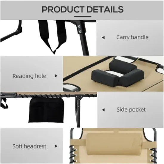 TIRAMISUBEST Folding Chaise Lounge Chair with 5 Adjustable Positions, Face Hole & Side Pocket for Beach/Patio/Yard, Beige image {4}