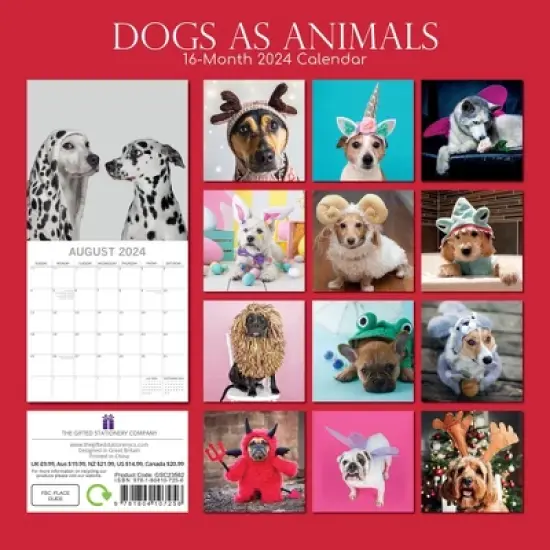 The Gifted Stationery 2024 Square Wall Calendar, Dogs as Animals, 16-Month Humor Theme with 180 Reminder Stickers (12 x 12 In) image {3}