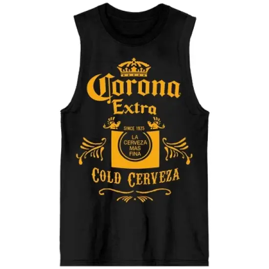 Corona Extra Cold Cerveza Logo Crew Neck Sleeveless Black Men's Tank Top image {3}