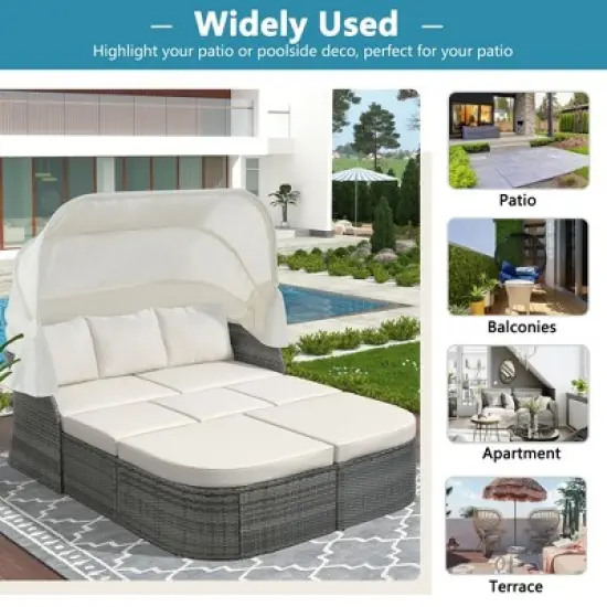 Outdoor Patio Furniture Set Daybed Sunbed with Retractable Canopy Conversation Set Wicker Furniture image {3}