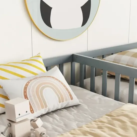 Double Twin Floor Bed Frame with Guardrails - ModernLuxe image {9}