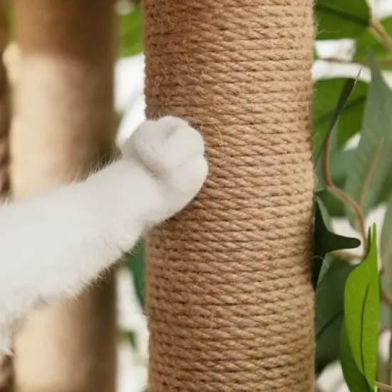 Sandinrayli 76 in. Cat Tree Tower Condo with Green Leaves and Scratching Posts image {8}