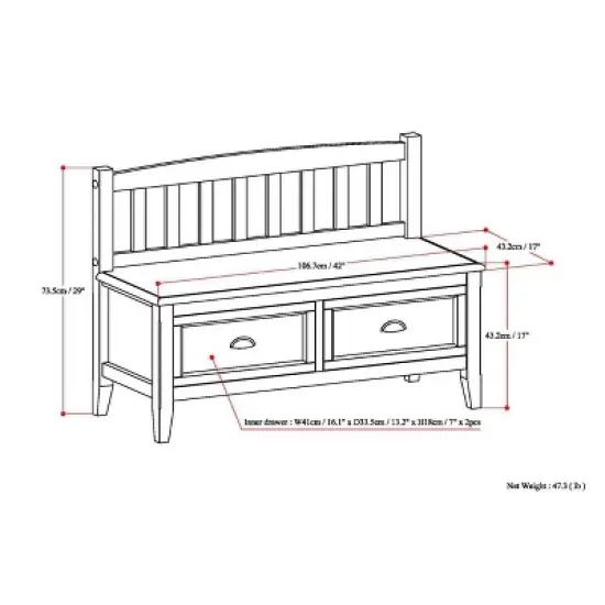 42" Portland Entryway Storage Bench with Drawers - Wyndenhall image {8}