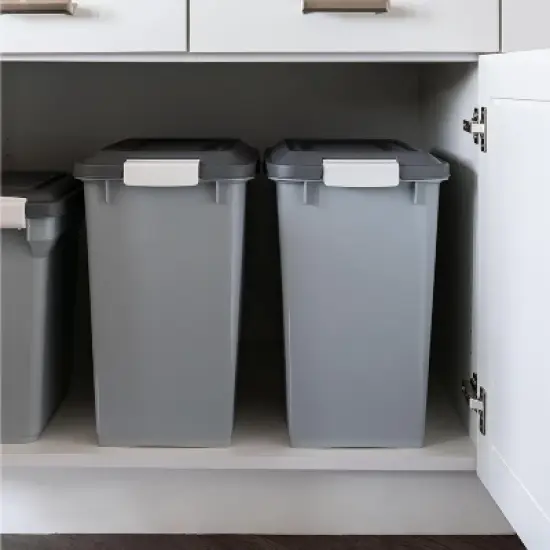 IRIS USA 30 lbs Dog Food Storage Container with Wheels, Airtight Lid, 2-Cup Scoop, 2 Pack, Gray/Dark Gray image {1}