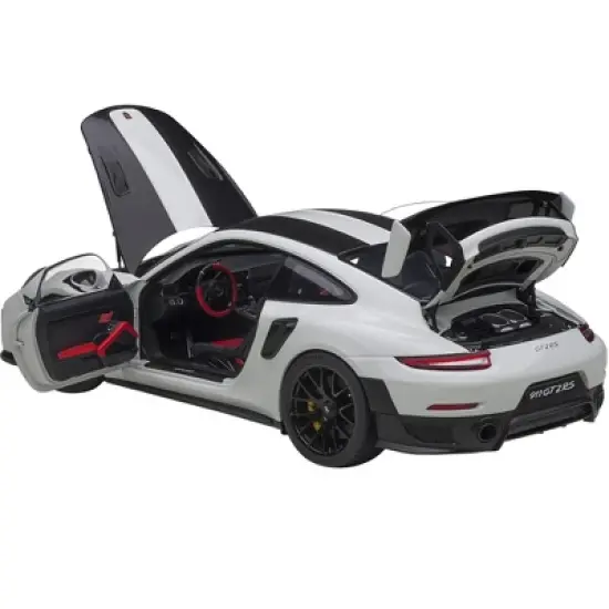 Porsche 911 (991.2) GT2 RS Weissach Package White with Carbon Stripes 1/18 Model Car by Autoart image {1}