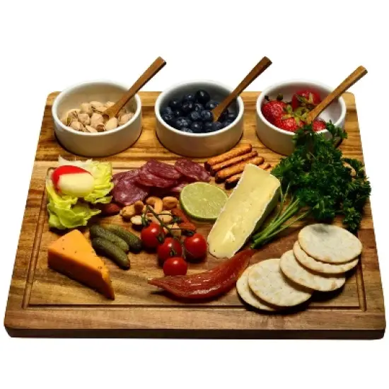 NCAA Nebraska Cornhuskers Acacia Cheese & Charcuterie Board with Ceramic Dip Bowls image {2}