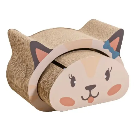 THE LICKER STORE Opal Modern Cardboard Happy Cat Head 2-in-1 Cat Cave Scratcher with Built-In Bell Toys and Catnip image {8}