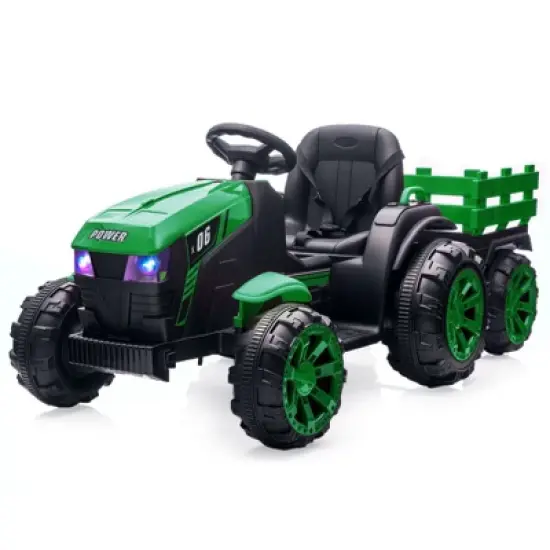 Acekool 12V Electric Ride-On Tractor with Trailer & Remote Control, Music, LED Lights, Safety Belt, 3 Speeds, Battery Powered Kids Vehicle image {8}