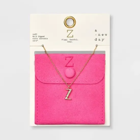Gold Dipped Cubic Zirconia Initial Pendant Necklace - A New Day&trade; Gold image {29}