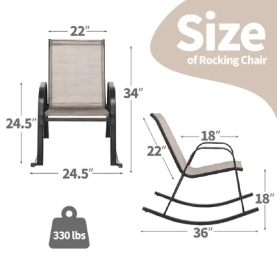 Tangkula Set of 2 Metal Rocking Chair Heavy-Duty Rocker Outdoor Anti-Slip Brown Patio image {7}
