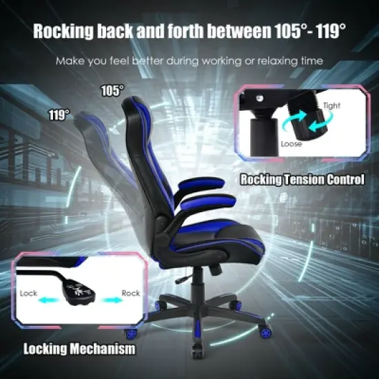 Costway Racing Style Office Chair Ergonomic Adjustable Computer Chair w/Flip-up Arm image {8}