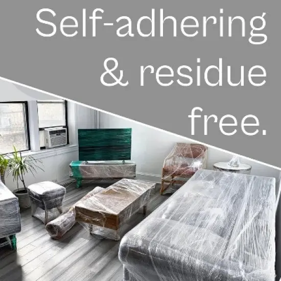 PSBM 12 Rolls 5" x 1000 Ft. x 90 Gauge Clear Cast Stretch Wrap + Free Plastic Handle image {6}