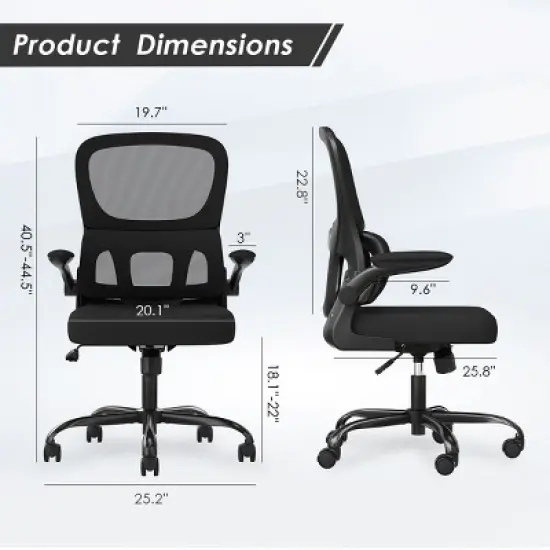 PAGED Mesh Office Chair Adjustable Height Desk Chair Ergonomic Gaming Chair with Flip Armrest, Rolling Wheels for Office image {3}