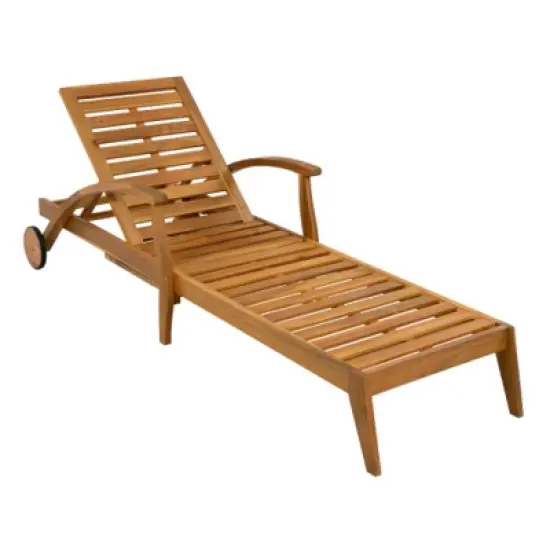 Outdoor Chaise Lounge with Cushion and Wheels, Wooden Adjustable Backrest Recliner for Patio, Poolside or Garden Relaxation-Maison Boucle image {5}