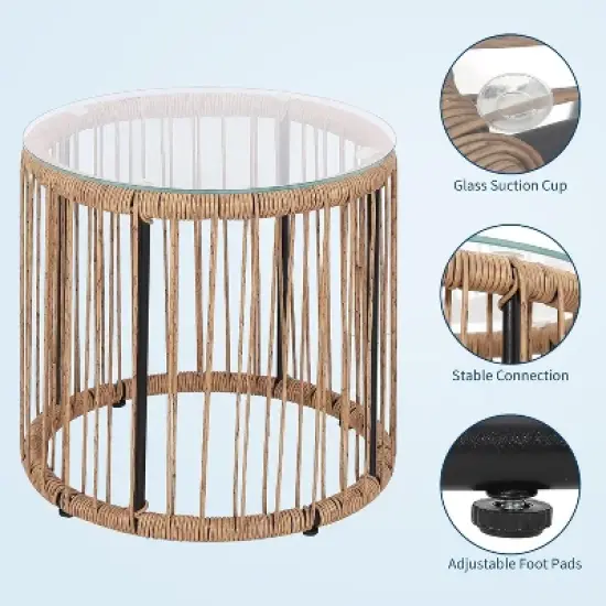 3 Piece Outdoor Seating Acapulco Chair Glass Top Side Table and 2 Chairs with Cushions PE Rattan All-Weather Patio Conversation Bistro Set image {2}