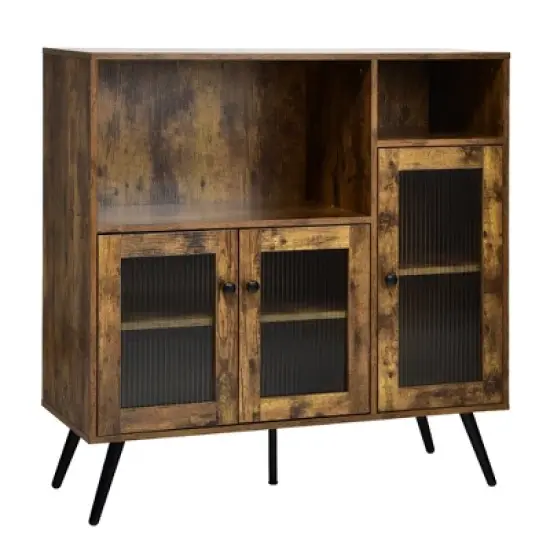 Costway Buffet Sideboard Kitchen Storage Cupboard w/ Glass Door & Adjustable Shelves image {9}