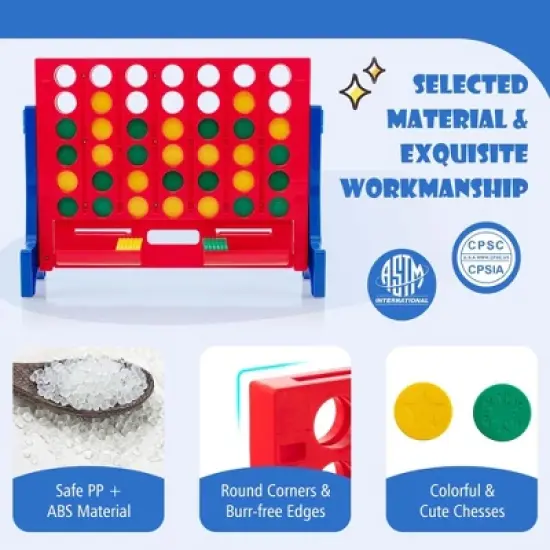 Costway Wall Mounted or Tabletop Giant 4 in a Row Jumbo 4-to-Score Connect Game Set Blue\Red\Green\Orange image {5}
