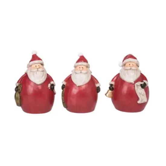 Transpac Resin Round Santa Figurine Set of 3 Christmas Decorative Objects for Indoor Tabletop Holiday Decor image {1}