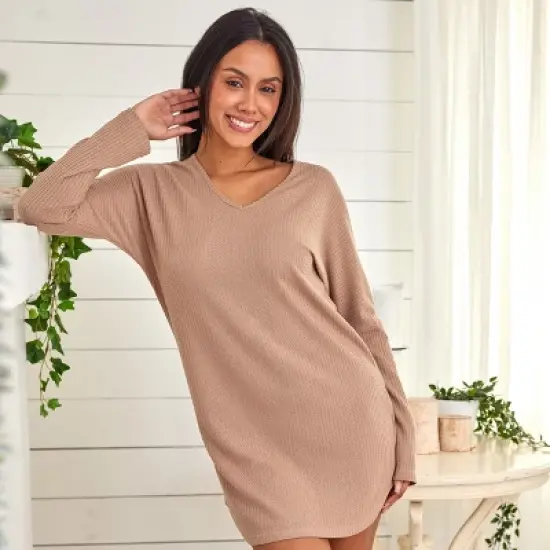 Women's Soft Ribbed Waffle Rib Knit Night Shirt, Oversized Sweater Top Sleep Shirt, Pajamas image {5}