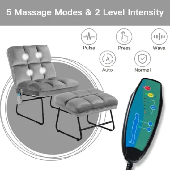 Costway Electric Massage Chair Vibrating Velvet Sofa w/Ottoman and Remote Control Gray image {4}