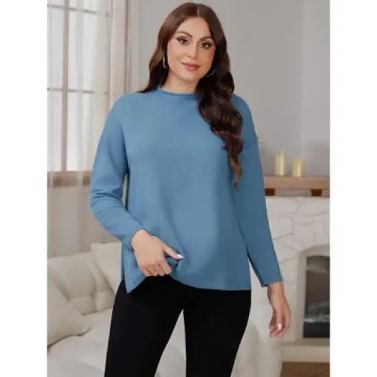 INSPIRE CHIC Women's Maternity Sweater Tops Long Sleeve Shirts Side Slit Stripe Mock Neck Pullover Pregnancy image {4}