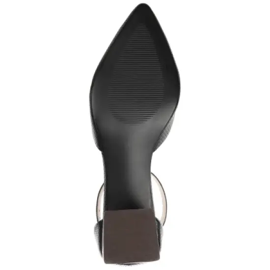 Journee Signature Womens Genuine Leather Cameela Buckle Low Stacked Heel Almond Toe Pumps image {4}