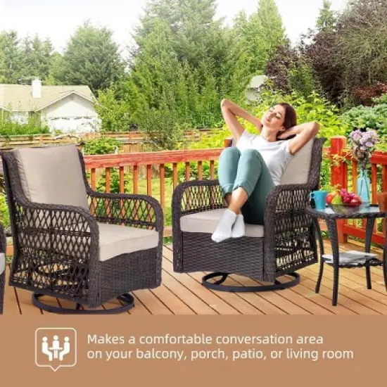 GustoWave 3-Piece Outdoor Wicker Patio Bistro Set  for Backyard, Porch, Deck, Balcony, Garden image {1}