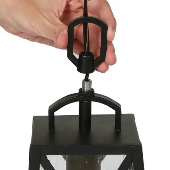 11" Metal/Seeded Glass Square Outdoor Pendant Light Black - LNC image {4}