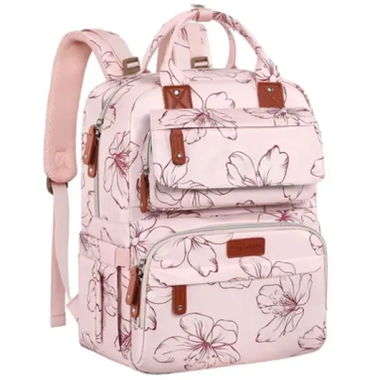 Itopfox Pink Floral Diaper Backpack for Girls, Large Waterproof Baby Bag with Insulated Pockets, Stroller Straps, Travel Holiday image {9}