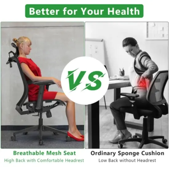 Tangkula High Back Mesh Office Chair Ergonomic Executive Chair Swivel Computer Task Chair w/ Headrest Black/ Gray image {6}