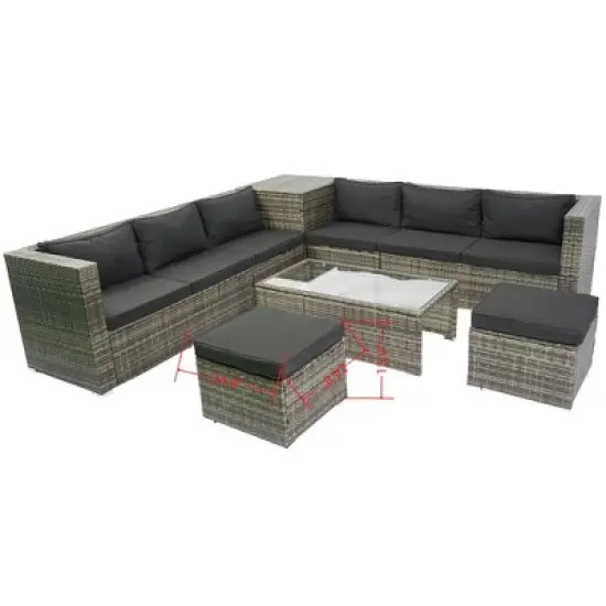 DSVIMOY Patio Seating Sets, 8 Pieces Patio Sectional Outdoor Furniture Sofa Set with Storage Box for Backyard, Gray, 17.7"*17.7"*11.8" image {2}