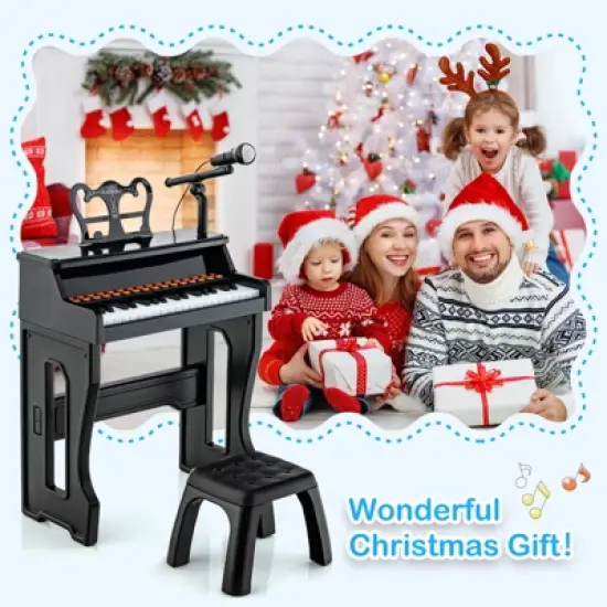 Costway 37-Key Music Piano Keyboard Kids Learning Toy Instrument with Microphone Red\Black image {8}