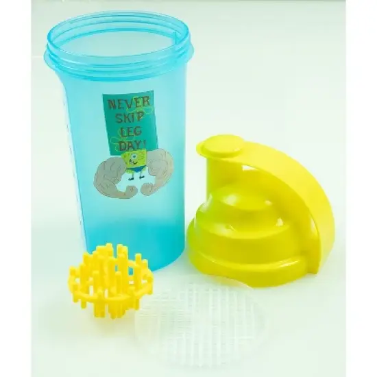 SpongeBob SquarePants Never Skip Leg Day! 28-Ounce Protein Shaker Bottle Clear image {1}