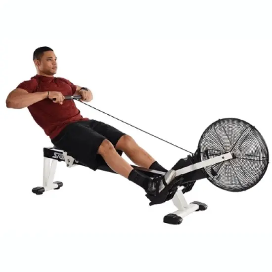 Stamina Multi-Function Cardio Exercise Foldable Fitness Air Rower Rowing Machine w/Built-In Wheels & Adjustable Foot Straps, Black/White image {1}