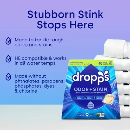 Dropps Laundry Odor & Stain Biobased Detergent Pods - Lavender Meadows - 40ct/12.6oz image {3}