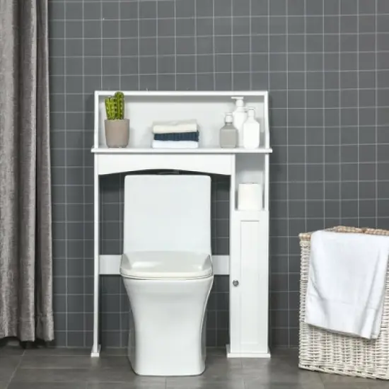 kleankin Over The Toilet Storage, Bathroom Organizer with Adjustable Inner Shelf, and Door Cabinet, White image {1}