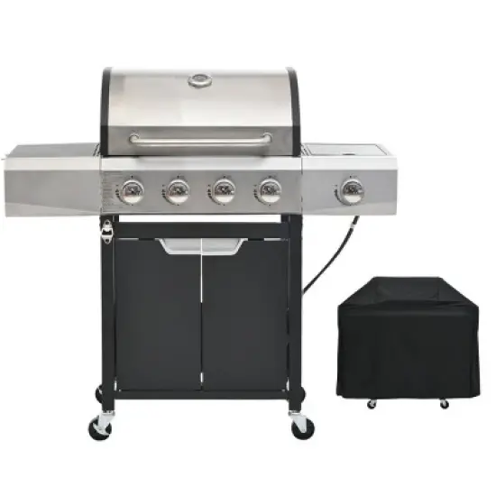 4-Burner Stainless Steel Propane Gas Grill with Side Burner, Electronic Ignition, Ample Cooking Space & Construction for Outdoor BBQ-Coolbibila image {4}