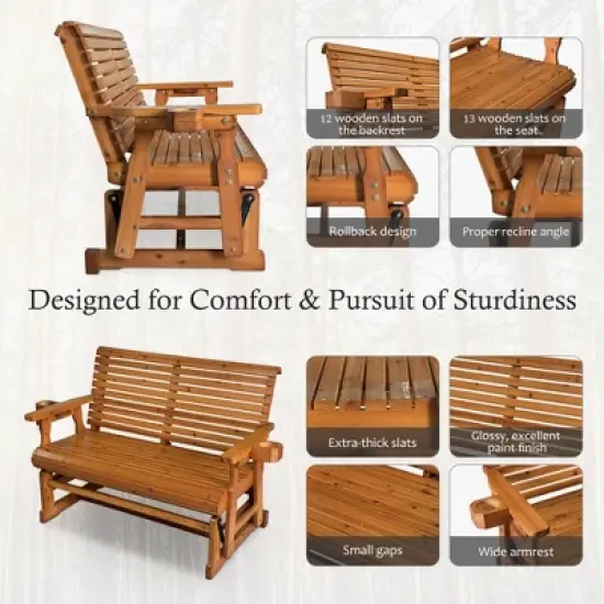 Fortune Candy 2 Person Wooden Patio Glider with High Roll Back image {7}