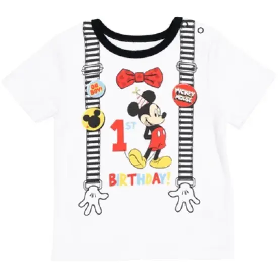 Disney Mickey Mouse 1st Birthday Cosplay Graphic T-Shirt Diaper Cover and Hat 3 Piece Outfit Set White/Red  image {3}